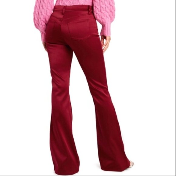 J Brand Mid-Rise Satin Flared Flat Front Pants valentina opium red 26 - Picture 5 of 8